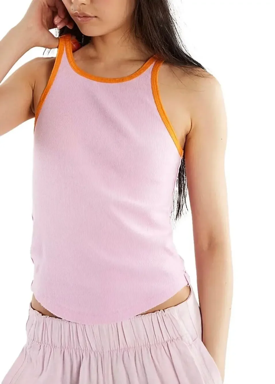 Free People Women's XS Pink Only One Ringer Solids Tank Top Retro Boho P5-14